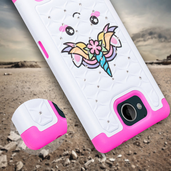 zte tempo case crystal rhinestone - white unicorn - www.coverlabusa.com