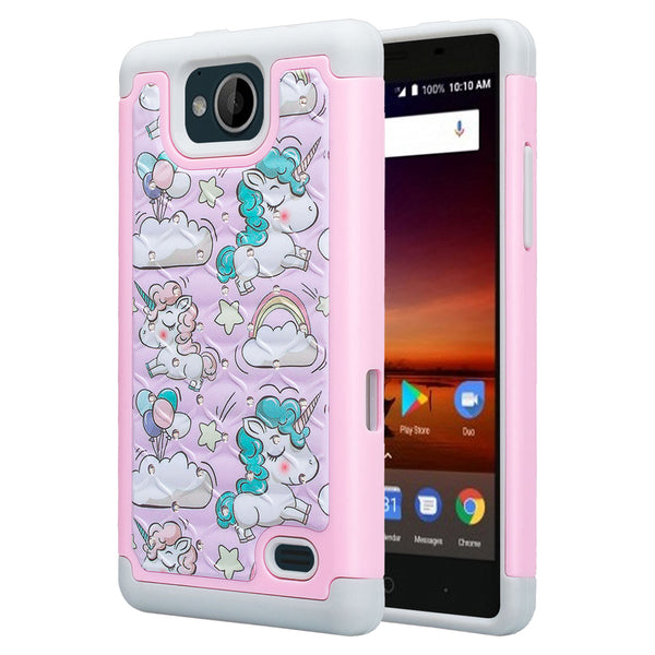 zte tempo case crystal rhinestone - pink unicorn - www.coverlabusa.com