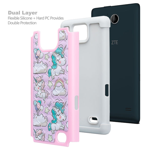 zte tempo case crystal rhinestone - pink unicorn - www.coverlabusa.com