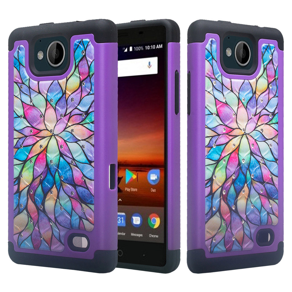 zte tempo case crystal rhinestone - rainbow flower - www.coverlabusa.com