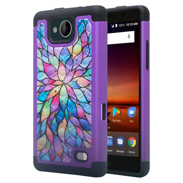 zte tempo case crystal rhinestone - rainbow flower - www.coverlabusa.com