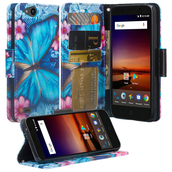 ZTE Tempo X Wallet Case - Blue Butterfly - www.coverlabusa.com