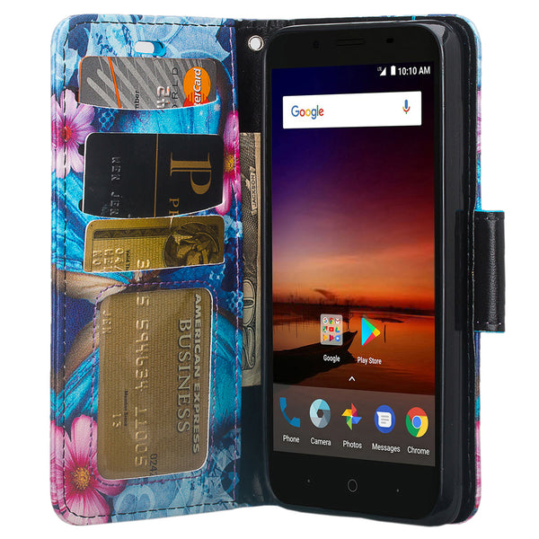 ZTE Tempo X Wallet Case - Blue Butterfly - www.coverlabusa.com