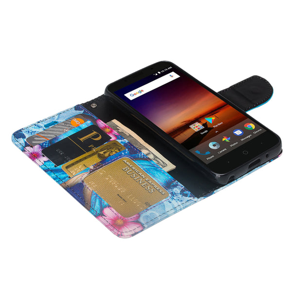 ZTE Tempo X Wallet Case - Blue Butterfly - www.coverlabusa.com