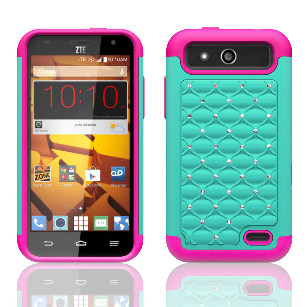 ZTE Speed Rhinestone Case - teal/hot pink - www.coverlabusa.com