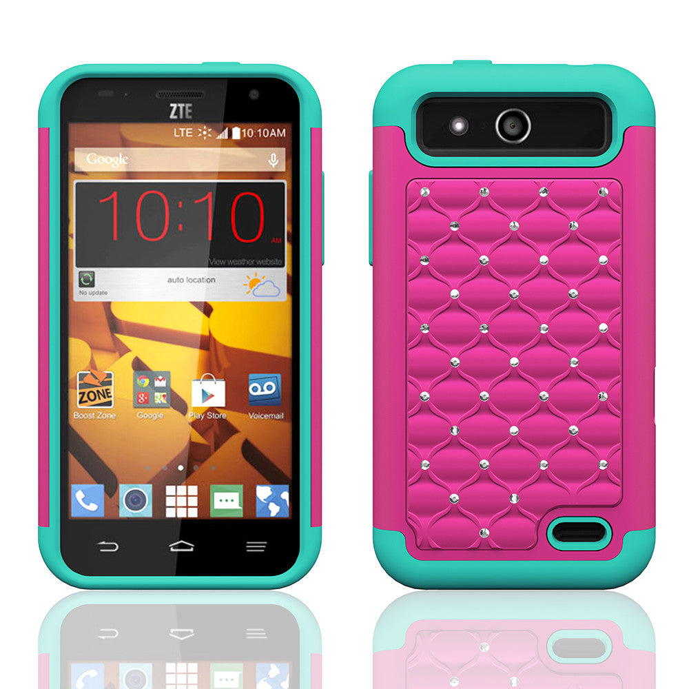 ZTE Speed Rhinestone Case - hot pink/teal - www.coverlabusa.com