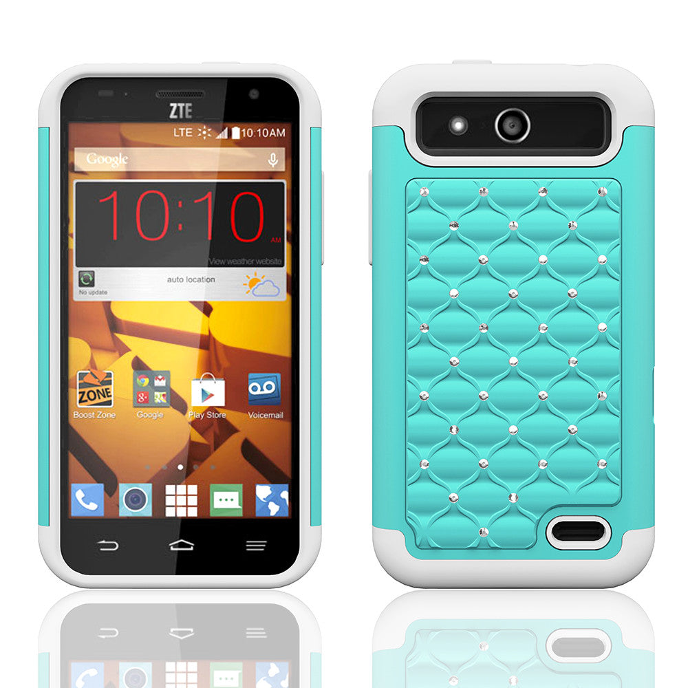 ZTE Speed Rhinestone Case - baby teal/white- www.coverlabusa.com