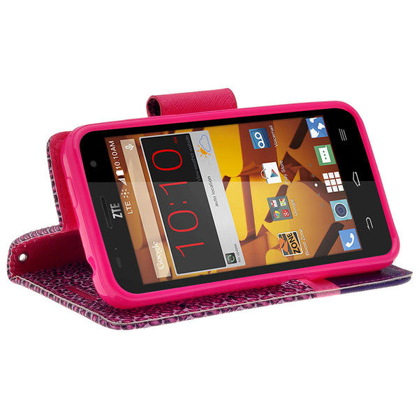 ZTE Speed leather wallet case - cheetah prints - www.coverlabusa.com