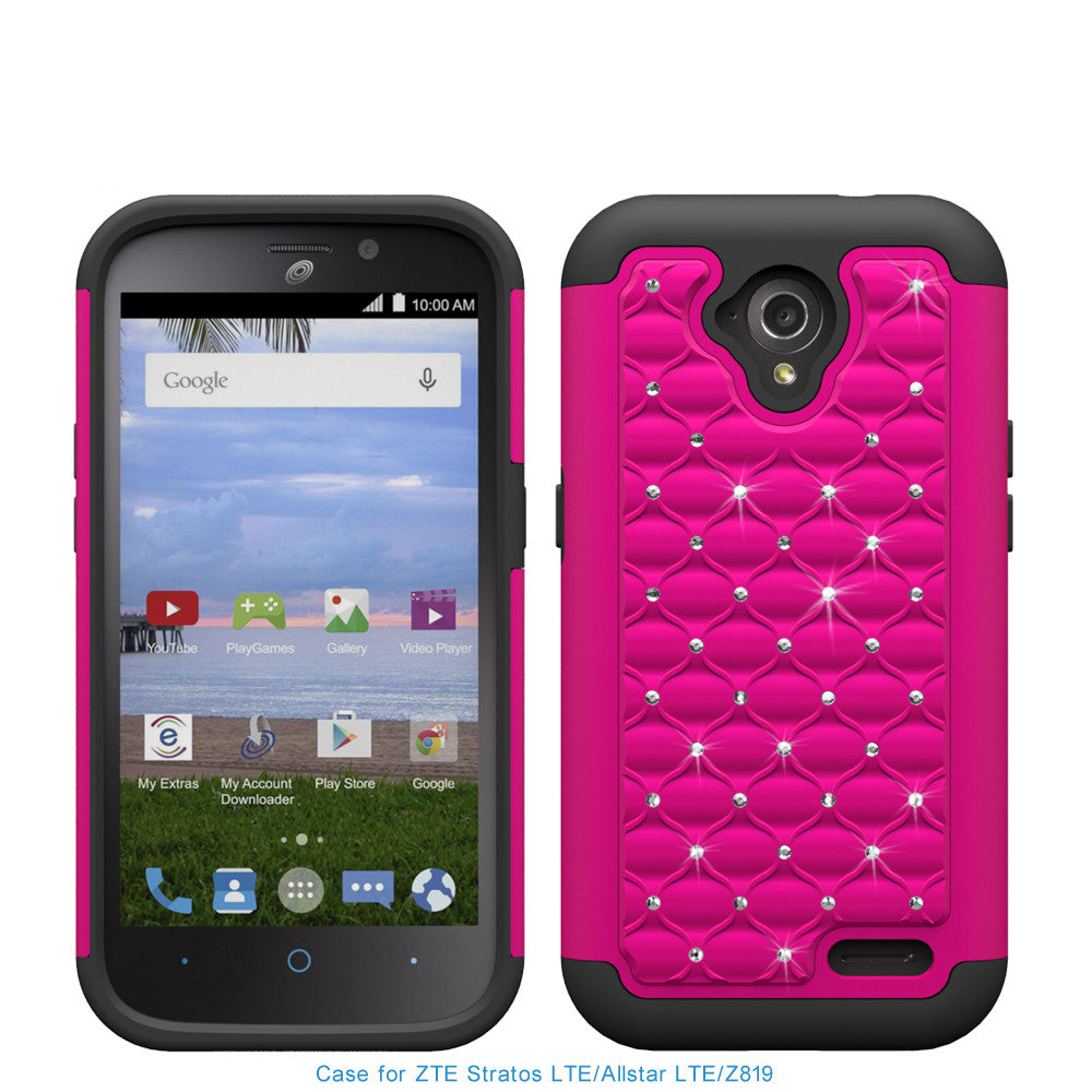ZTE Stratos LTE Rhinestone Case - hot pink/black - www.coverlabusa.com