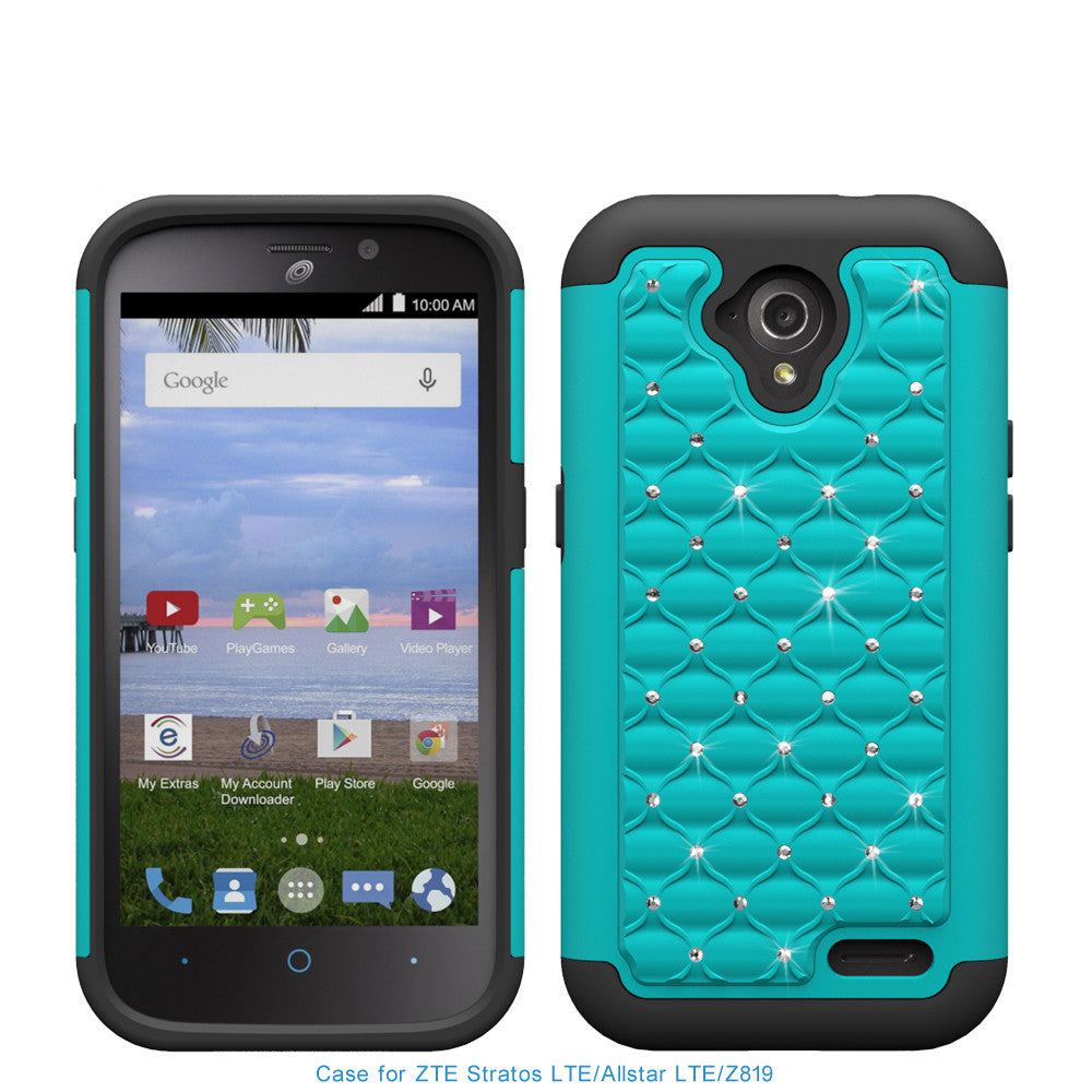 ZTE Stratos LTE Rhinestone Case - teal/black - www.coverlabusa.com