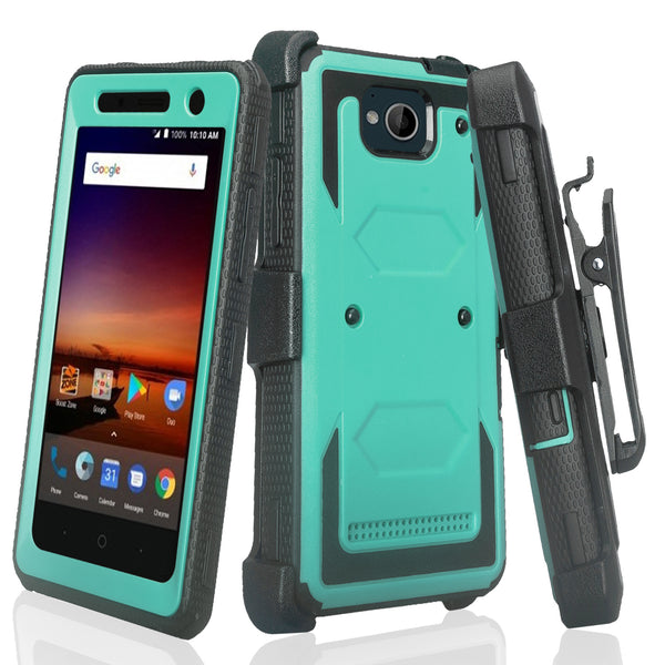 zte tempo heavy duty holster case - teal - www.coverlabusa.com