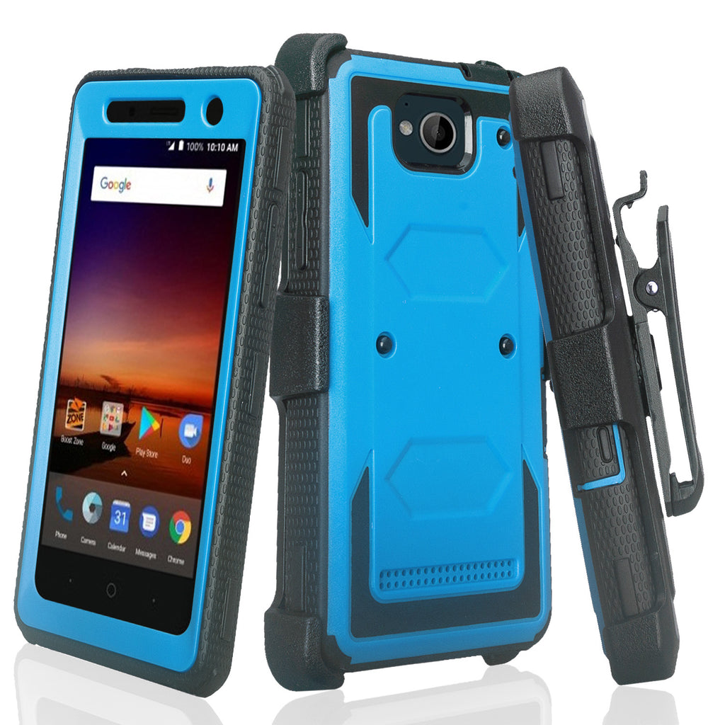 zte tempo heavy duty holster case - blue - www.coverlabusa.com