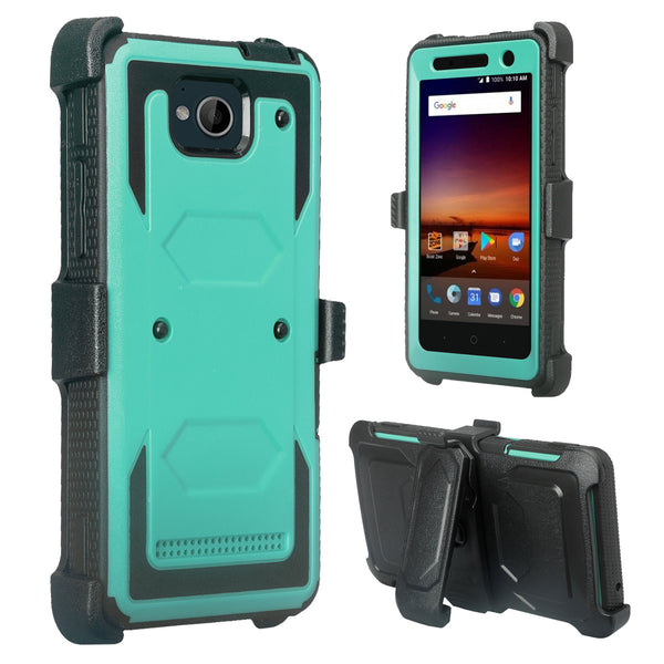 zte tempo heavy duty holster case - teal - www.coverlabusa.com