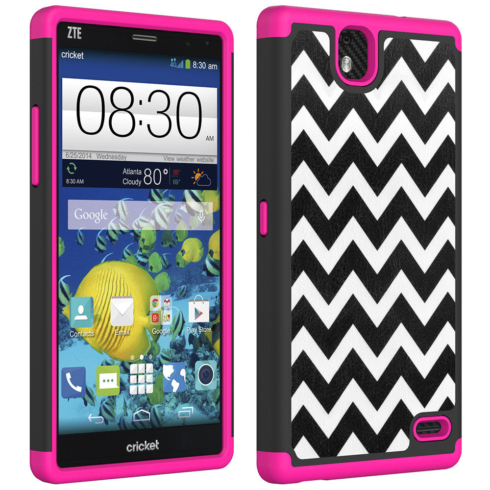 ZTE Grand X Max Slim Dual Layer Heavy Duty Armor Hybrid Case - Hot Pink Chevvron Hybird