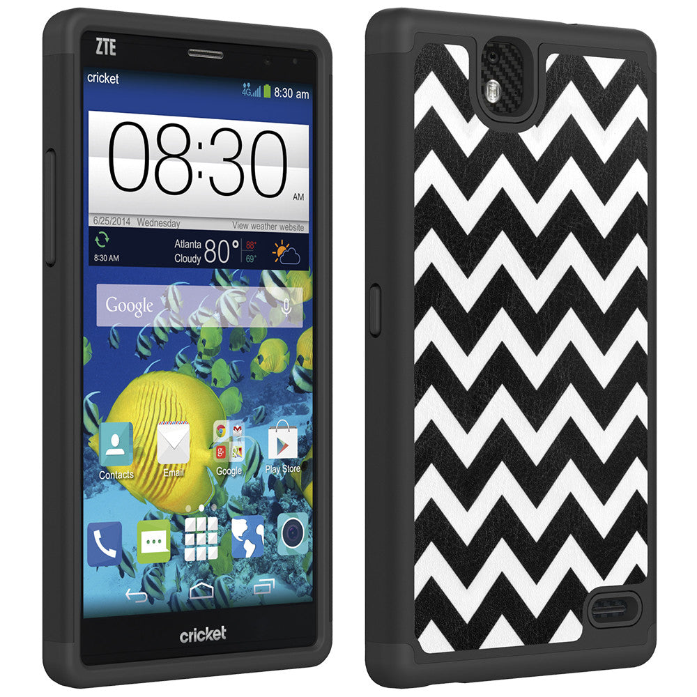 ZTE Grand X Max Slim Dual Layer Heavy Duty Armor Hybrid Case - Black Chevvron Hybird