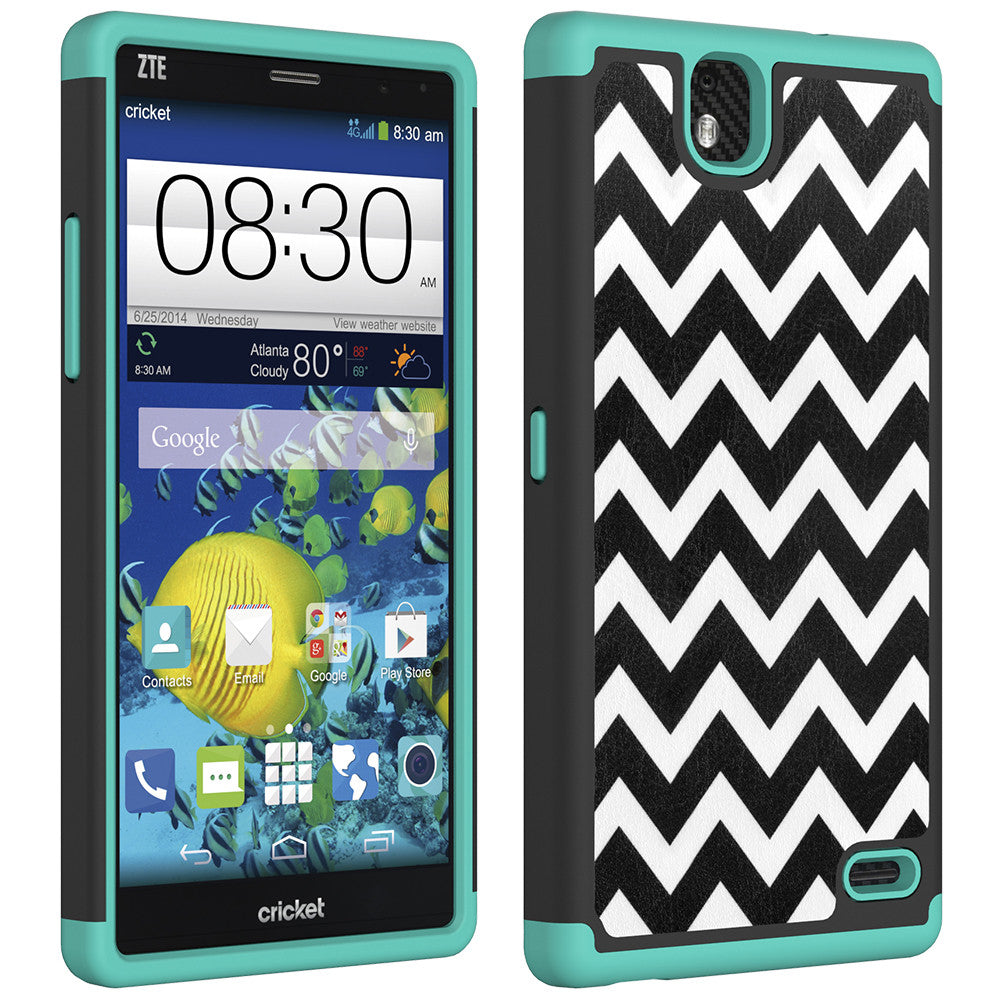 ZTE Grand X Max Slim Dual Layer Heavy Duty Armor Hybrid Case - Teal Chevvron Hybird