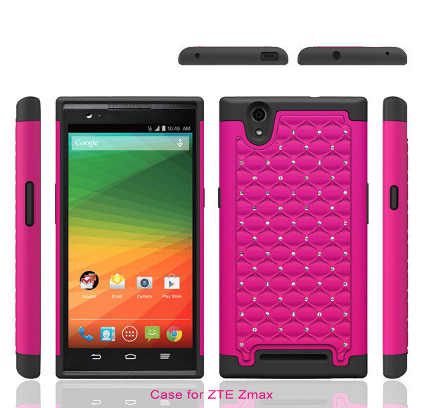 ZTE ZMAX Rhinestone Case - hot pink/black - www.coverlabusa.com