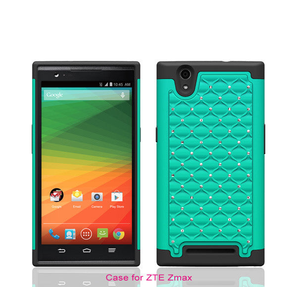 ZTE ZMAX Rhinestone Case - teal/black - www.coverlabusa.com