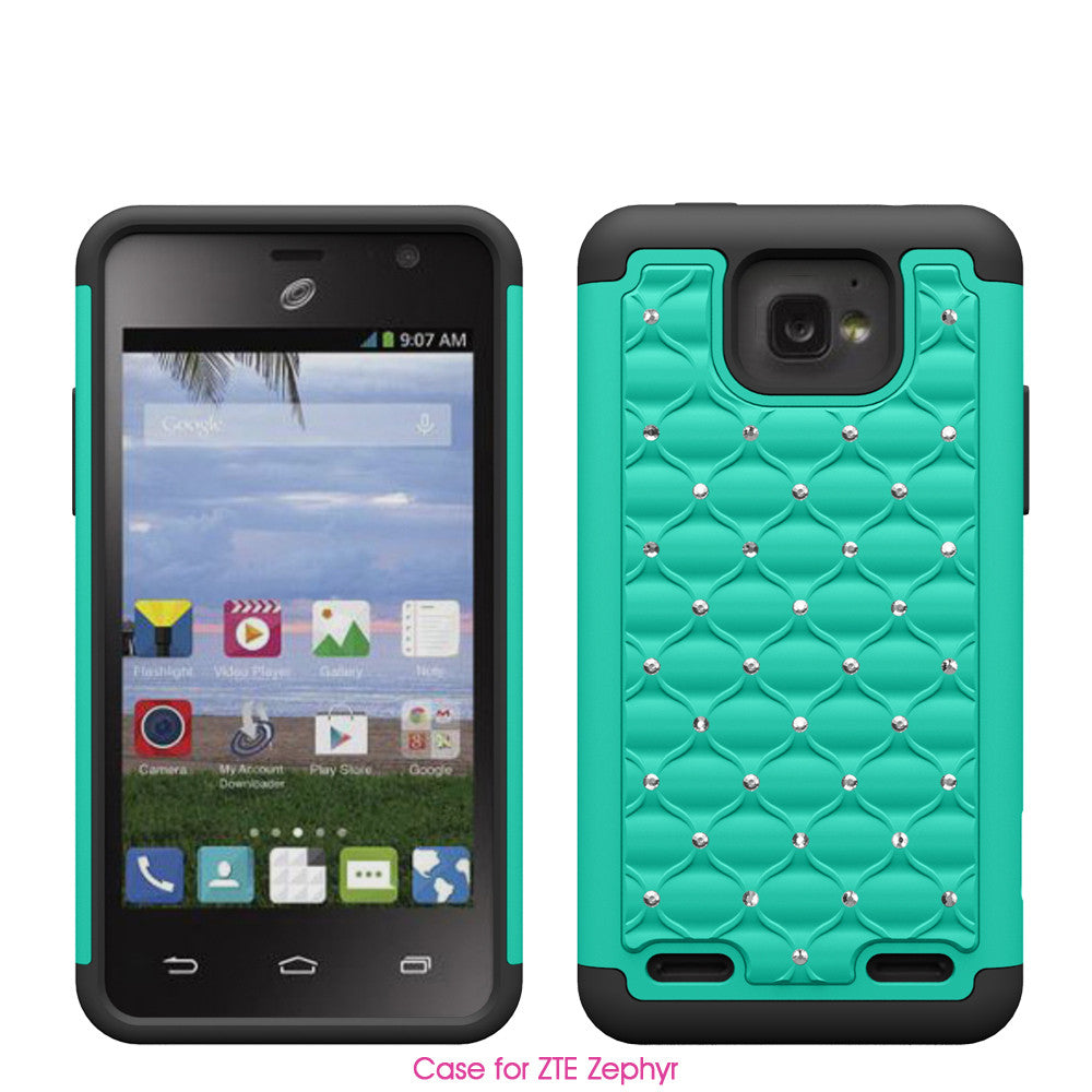 ZTE Zephyr Rhinestone Case - teal/black - www.coverlabusa.com