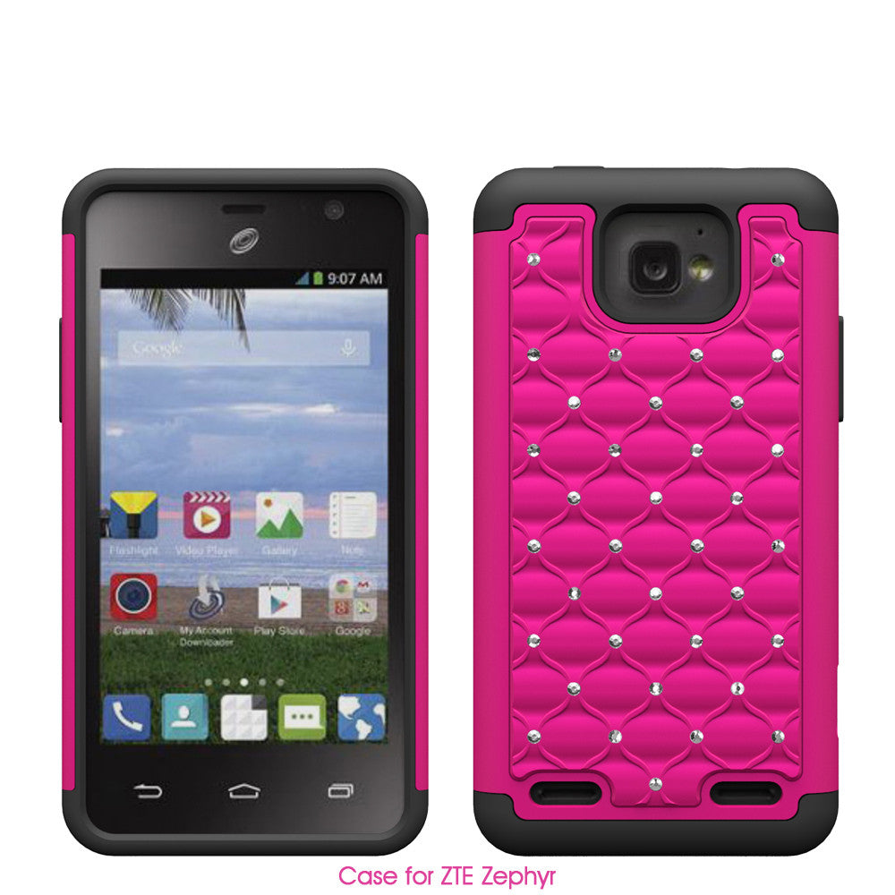ZTE Zephyr Rhinestone Case - hot pink/black - www.coverlabusa.com