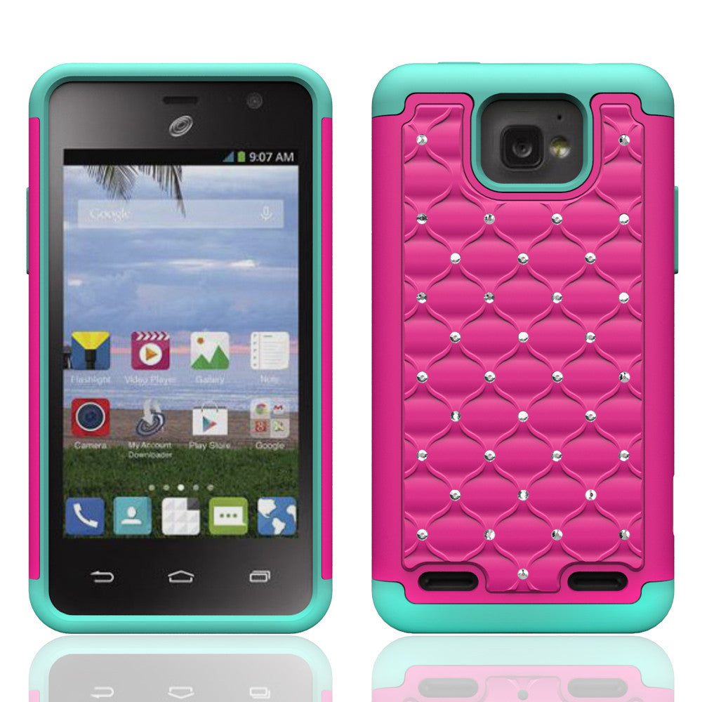 ZTE Zephyr Rhinestone Case - hot pink/teal - www.coverlabusa.com