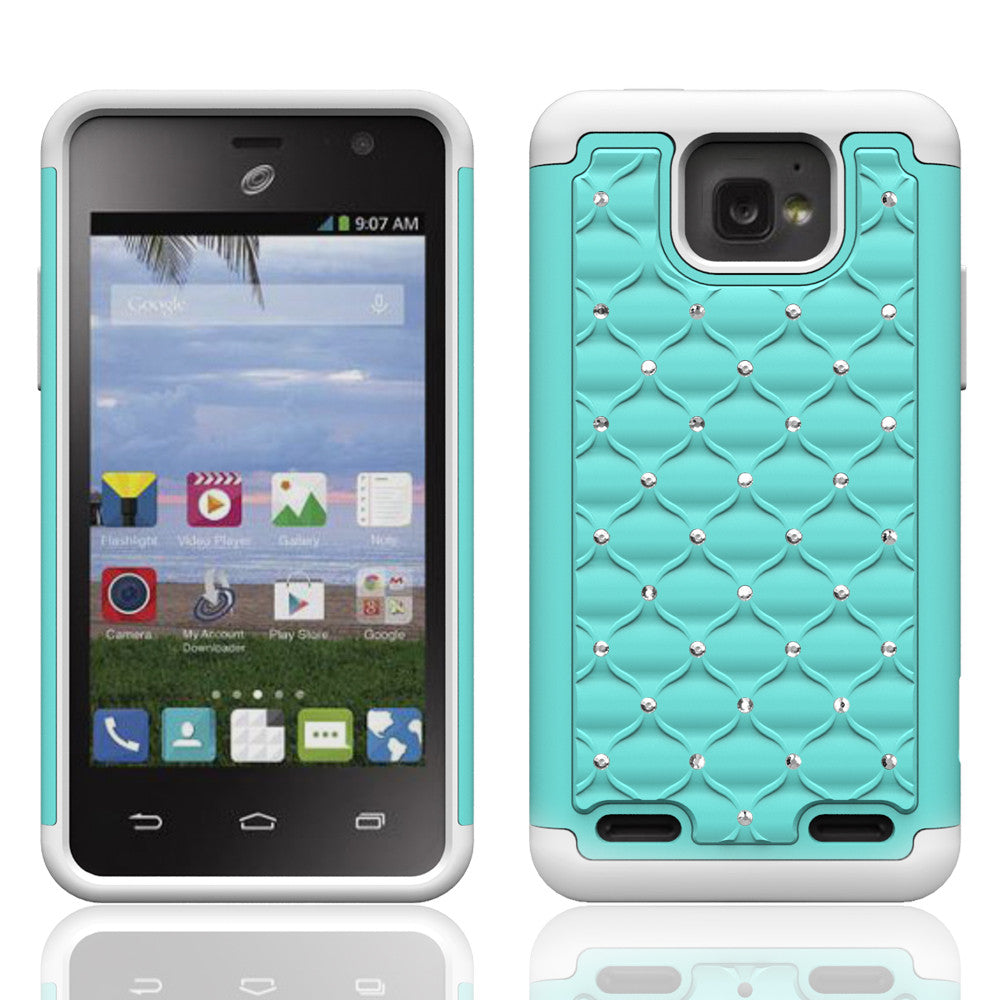 ZTE Zephyr Rhinestone Case - baby teal/white - www.coverlabusa.com