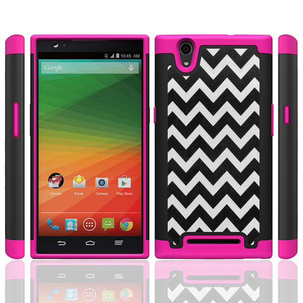 ZTE ZMAX Z970 Slim Dual Layer Heavy Duty Armor Case - Hot Pink Chevvron - www.coverlabusa.com