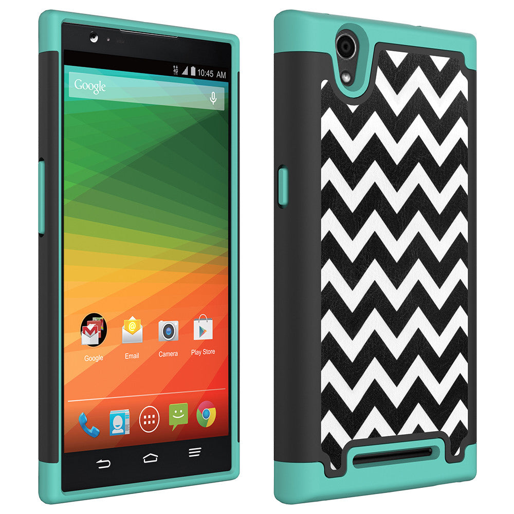 ZTE ZMAX Z970 Slim Dual Layer Heavy Duty Armor Case - Teal Chevvron - www.coverlabusa.com