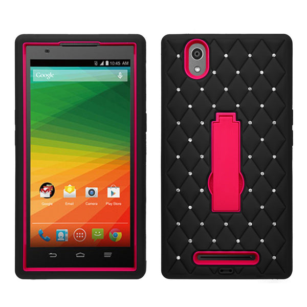 zmax Case, zte zmax z970 hybrid diamond case - black/hot pink - www.coverlabusa.com