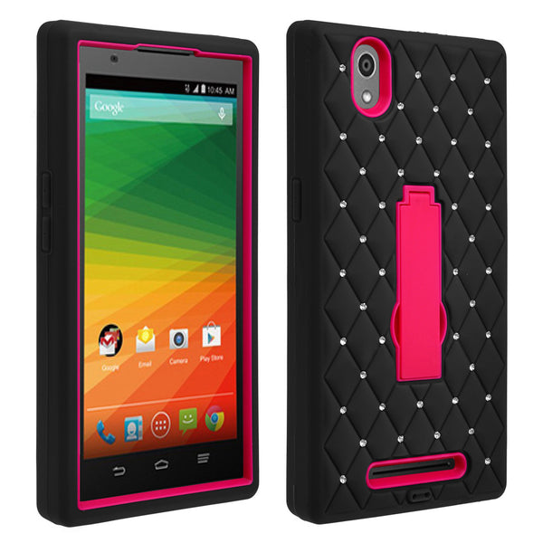 zmax Case, zte zmax z970 hybrid diamond case - black/hot pink - www.coverlabusa.com