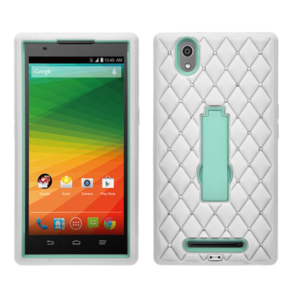 zmax Case, zte zmax z970 hybrid diamond case - white/teal - www.coverlabusa.com