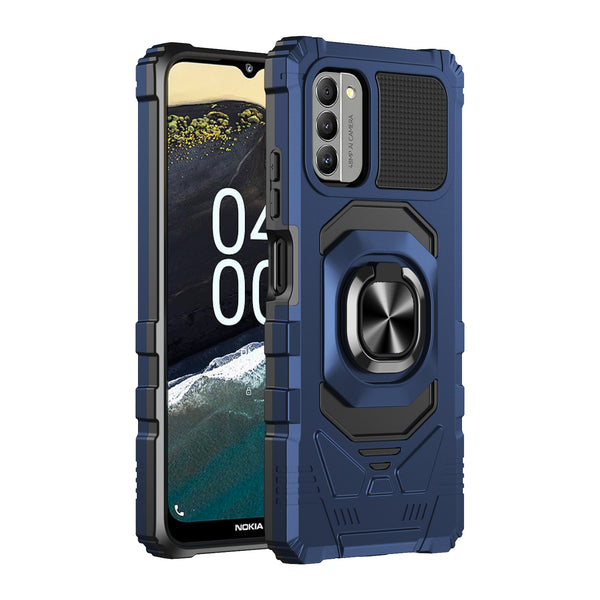 For Nokia C300 Case [Military Grade] Ring Car Mount Kickstand w/[Tempered Glass] Hybrid Hard PC Soft TPU Shockproof Protective Case - Blue