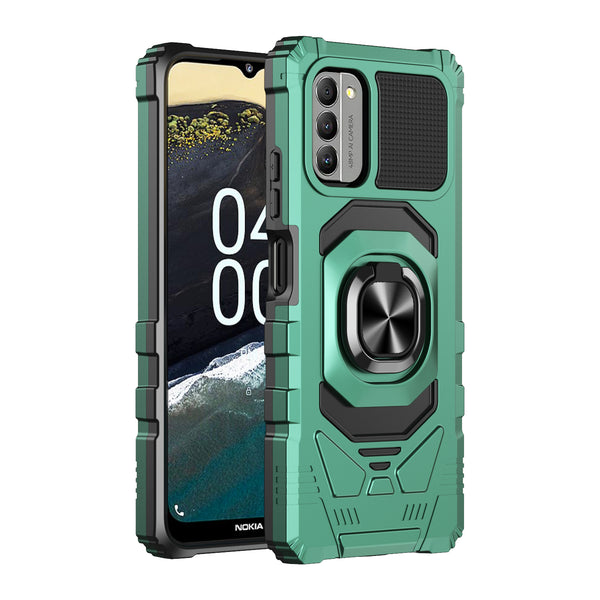 For Nokia C300 Case [Military Grade] Ring Car Mount Kickstand w/[Tempered Glass] Hybrid Hard PC Soft TPU Shockproof Protective Case - Teal