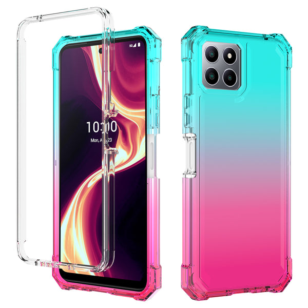 For Boost Celero 5g Plus Case with Temper Glass Screen Protector Full-Body Rugged Protection - Pink/Teal