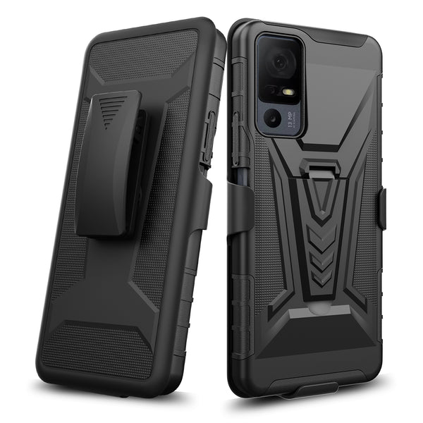 For Alcatel Jitterbug Smart 4 Case with Tempered Glass Screen Protector Heavy Duty Protective Phone Case,Built-in Kickstand Rugged Shockproof Protective Phone Case - Black