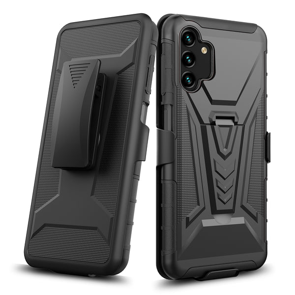 For Samsung Galaxy A14 5G Case ,A14 5G Case with Tempered Glass Screen Protector Heavy Duty Protective Phone Case,Built-in Kickstand Rugged Shockproof Protective Phone Case - Black