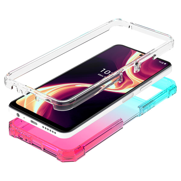 For Boost Celero 5g Plus Case with Temper Glass Screen Protector Full-Body Rugged Protection - Pink/Teal