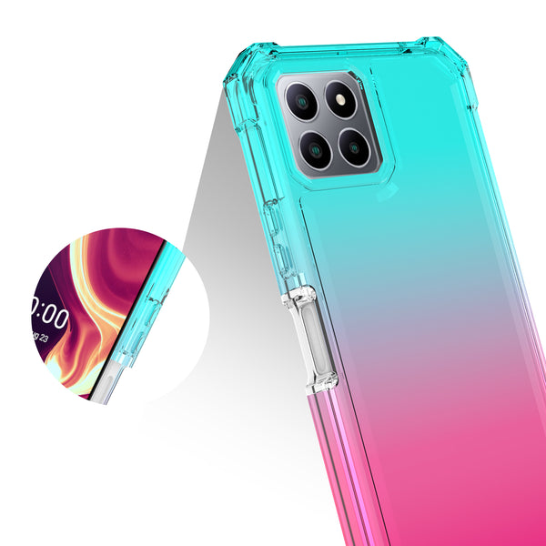 For Boost Celero 5g Plus Case with Temper Glass Screen Protector Full-Body Rugged Protection - Pink/Teal
