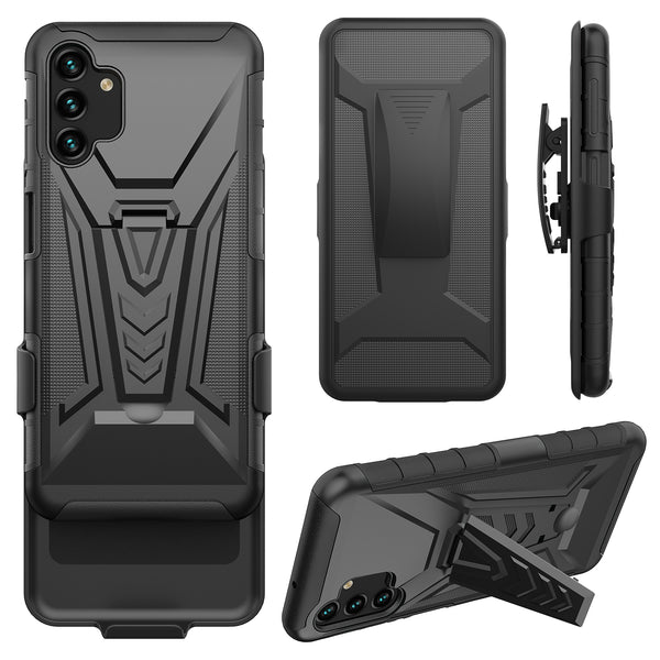 For Samsung Galaxy A14 5G Case ,A14 5G Case with Tempered Glass Screen Protector Heavy Duty Protective Phone Case,Built-in Kickstand Rugged Shockproof Protective Phone Case - Black