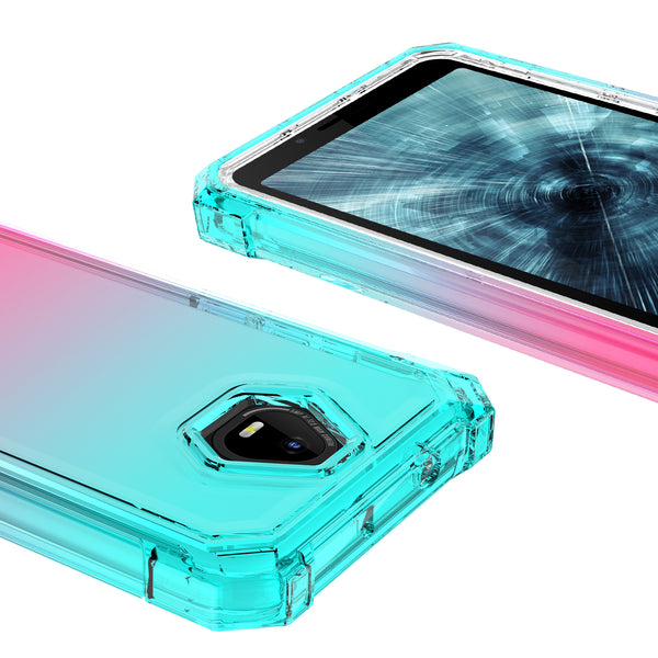 For Boost Schok Volt SV55 Case with Temper Glass Screen Protector Full-Body Rugged Protection - Teal/Pink