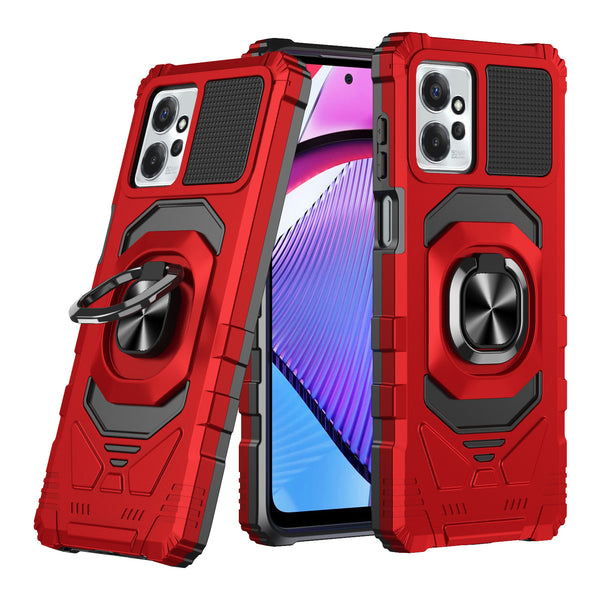 For Motorola moto g Power 2023 Case with Tempered Glass Screen Protector Hybrid Ring Shockproof Hard Case Phone Cover - Red