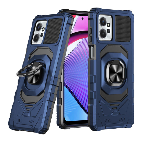 For Motorola moto g Power 2023 Case with Tempered Glass Screen Protector Hybrid Ring Shockproof Hard Case Phone Cover - Blue