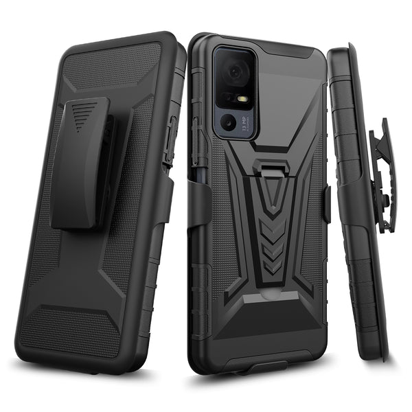 For Alcatel Jitterbug Smart 4 Case with Tempered Glass Screen Protector Heavy Duty Protective Phone Case,Built-in Kickstand Rugged Shockproof Protective Phone Case - Black