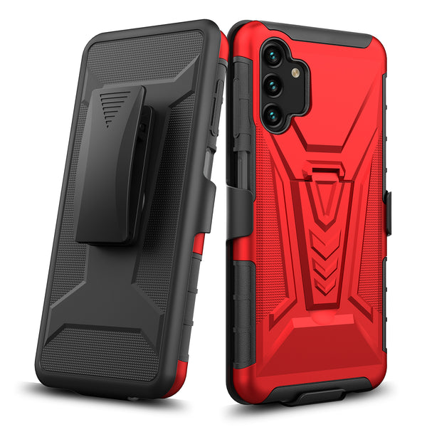 For Samsung Galaxy A14 5G Case ,A14 5G Case with Tempered Glass Screen Protector Heavy Duty Protective Phone Case,Built-in Kickstand Rugged Shockproof Protective Phone Case - Red