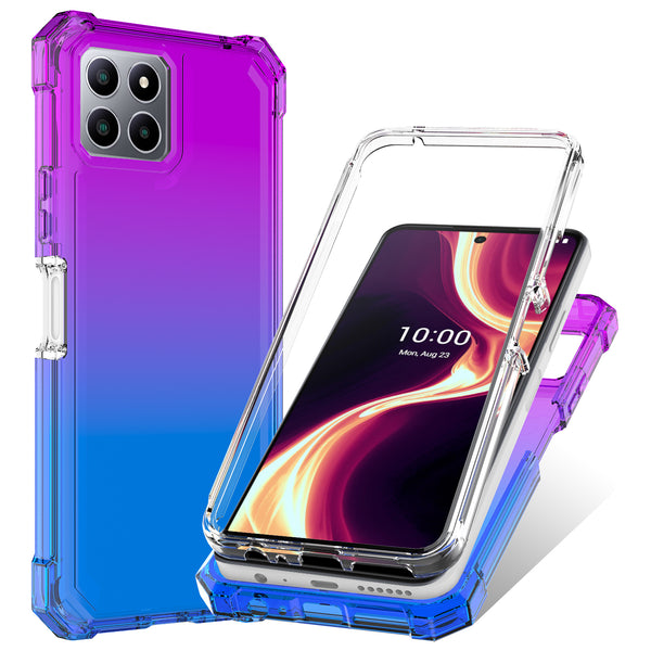 For Boost Celero 5g Plus Case with Temper Glass Screen Protector Full-Body Rugged Protection - Purple/Blue