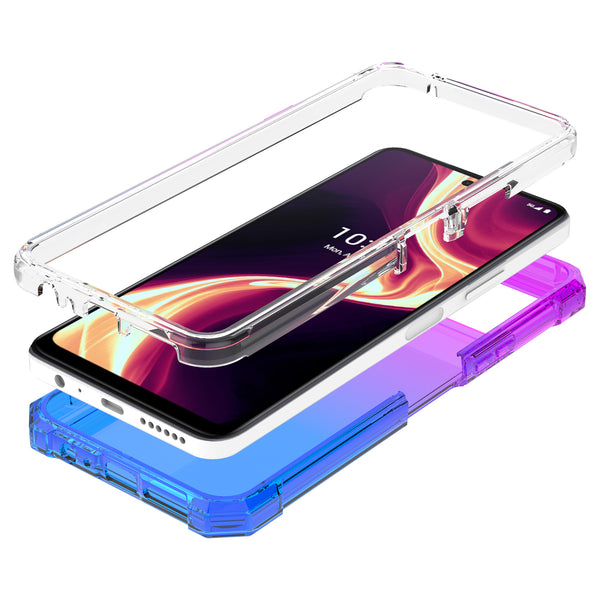 For Boost Celero 5g Plus Case with Temper Glass Screen Protector Full-Body Rugged Protection - Purple/Blue
