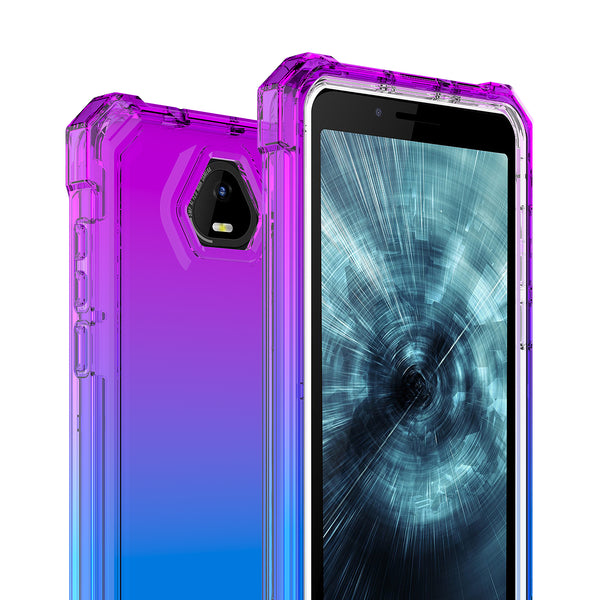 For Boost Schok Volt SV55 Case with Temper Glass Screen Protector Full-Body Rugged Protection - Purple/Blue