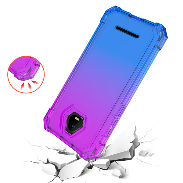 For Boost Schok Volt SV55 Case with Temper Glass Screen Protector Full-Body Rugged Protection - Purple/Blue