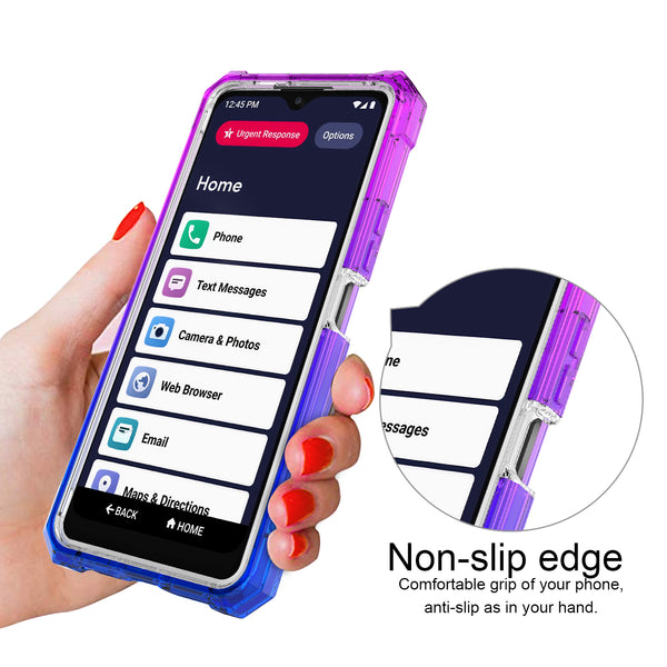 For Alcatel Jitterbug Smart 4 (2023) Case with Temper Glass Screen Protector Full-Body Rugged Protection - Purple/Blue