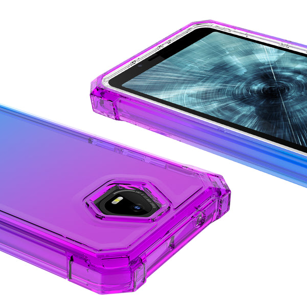 For Boost Schok Volt SV55 Case with Temper Glass Screen Protector Full-Body Rugged Protection - Purple/Blue